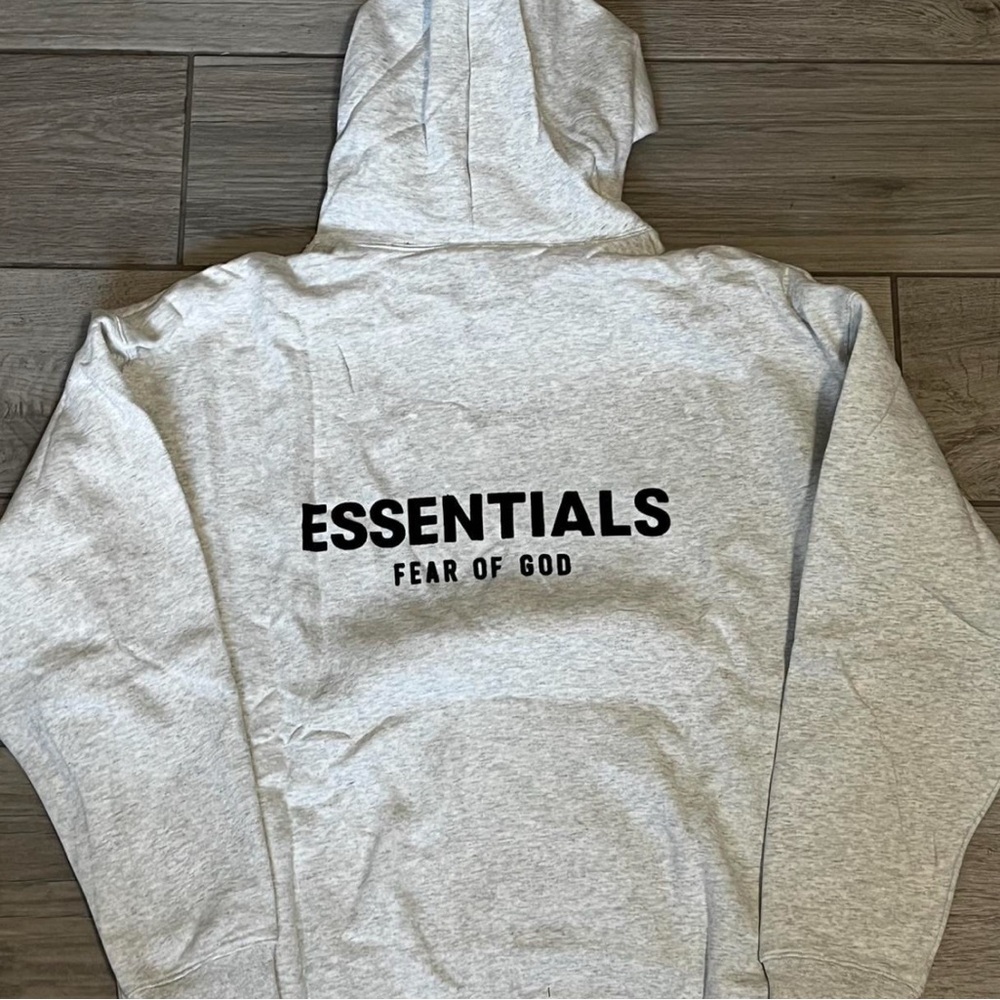 Gray Essentials Hoodie with Fear of God Text